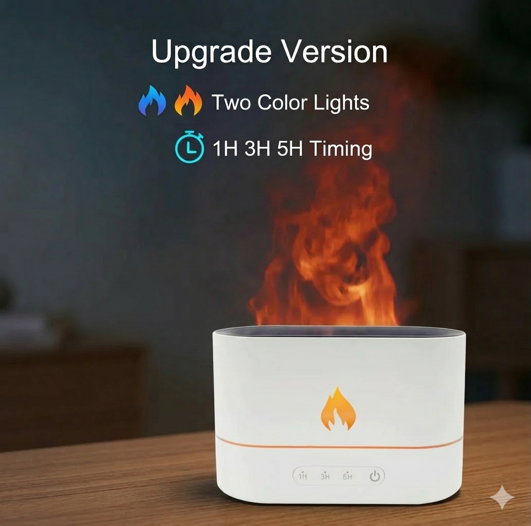 Difusor USB con efecto llama, humidificador ultrasónico de 180 ml.